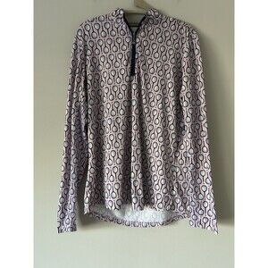 SanSoleil UPF 50+ 1/4 Zip Top with a Pink and Navy Racket Print Size Large Golf